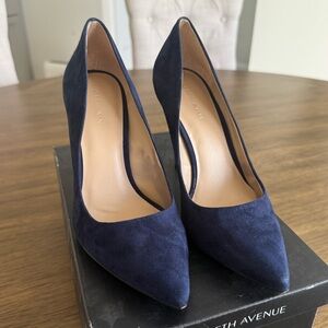 Saks Fifth Avenue Navy Suede Pointed Toe Pumps